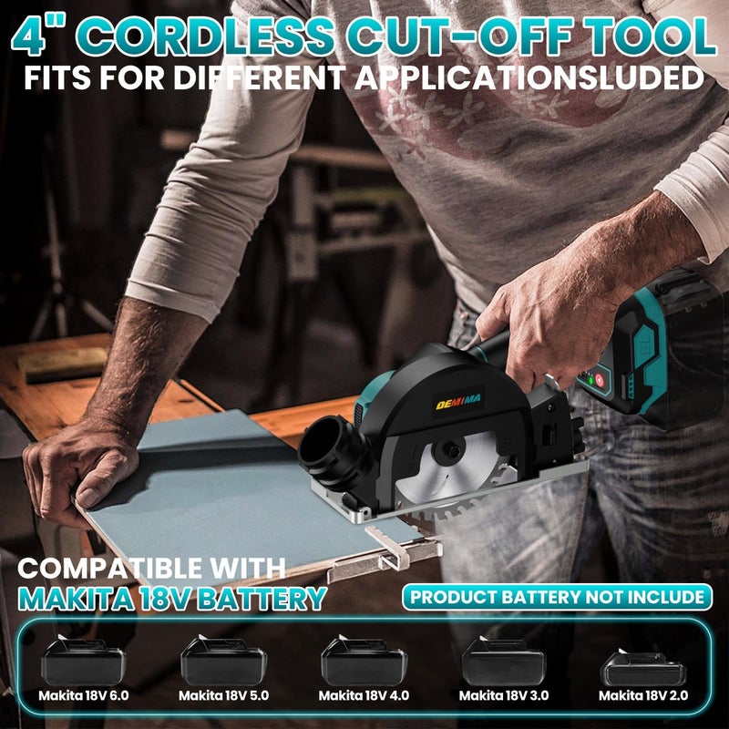 DEMIMA 4" Brushless Cordless Cut-Off Tool Compatible with Makita 18V Battery, 500W mini Saw Up to 12000RPM with 6 Cut Off Wheel, 4" Blades & Base Plate for Metal, Wood, Tile and Plastic (No Battery) - Image 2